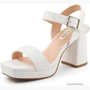 Chunky Platform High Heels Ankle Strap Block Heel Sandals Faux Leather